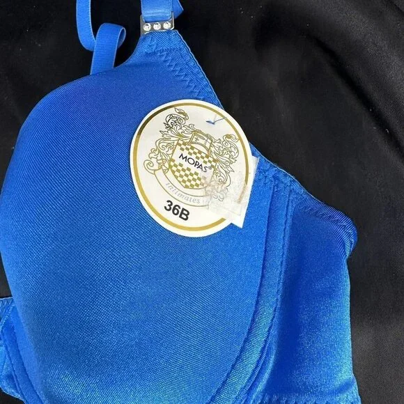Mopas Intimates Blue Bra Rhinestone Straps Adjustable Straps Underwire - Picture 5 of 9